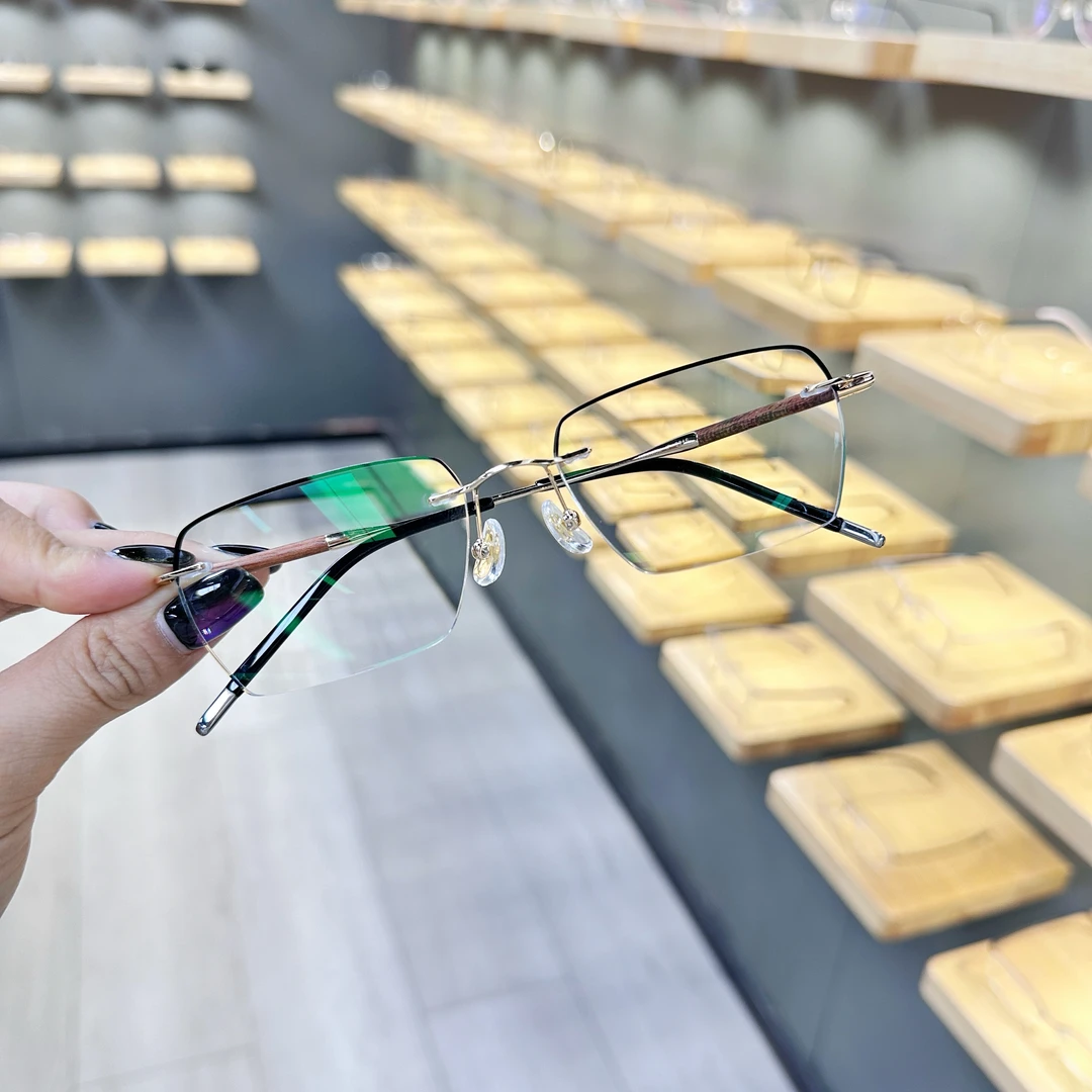 男士超轻无框镜架仿檀木风格轻奢无框可定制度数变色近视镜防蓝光