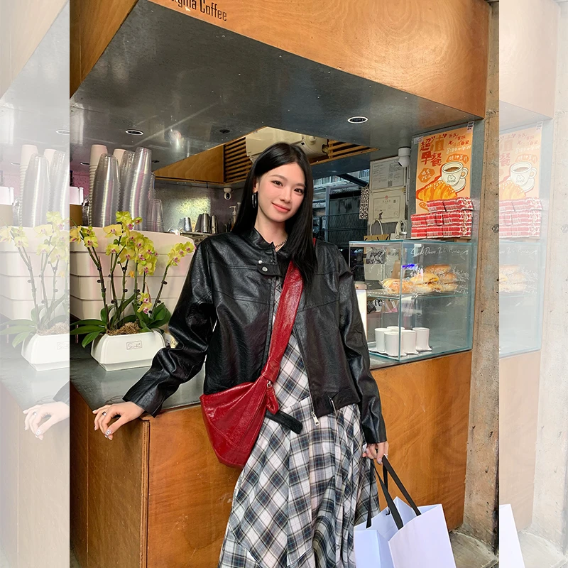 ED.lumoder 黑色皮衣女春季新款街头甜酷风夹克 D4P1510