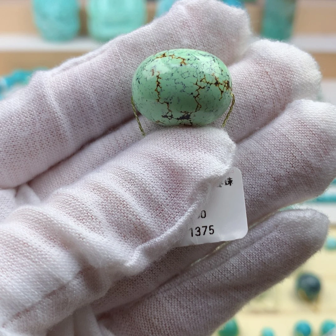 绿松石未镶嵌珠宝奇石菜籽绿网花枣珠15.1*19.2mm