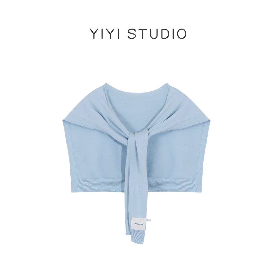 【韩系披肩】<YiYiii>小个子针织薄披肩护颈护肩百搭蓝色小披肩女