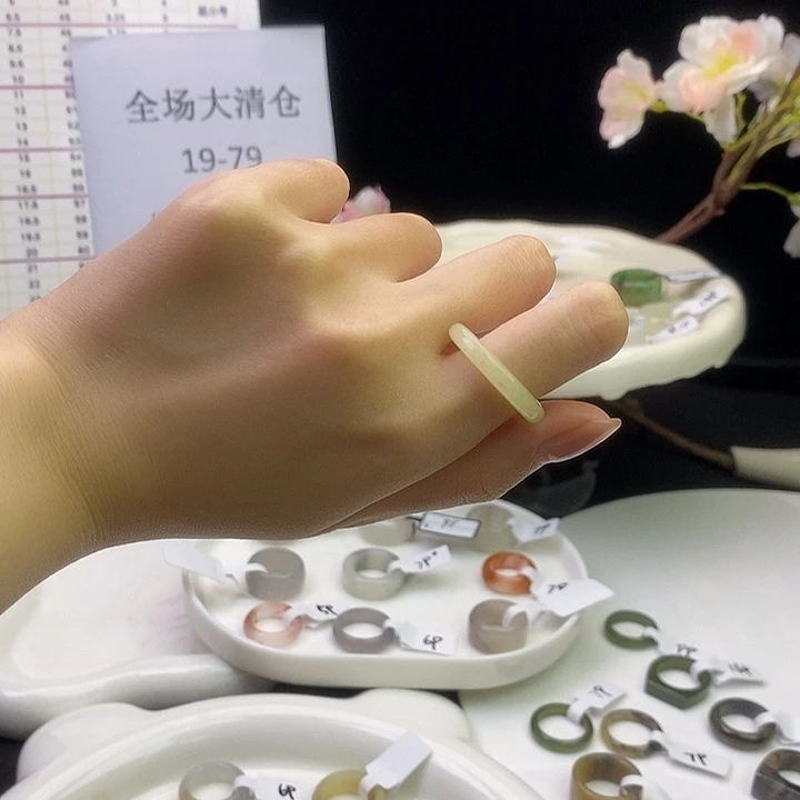 和田玉（糖玉）未镶嵌戒指a8 微糖细条 17.4