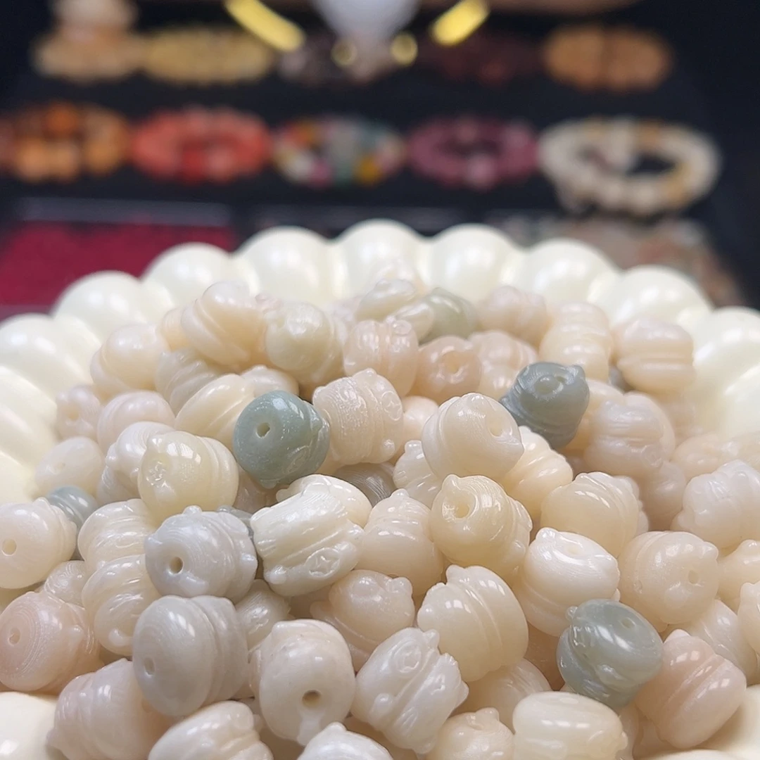 菩提根/象牙果手串微瑕卡12冰猫50颗会有不通孔的