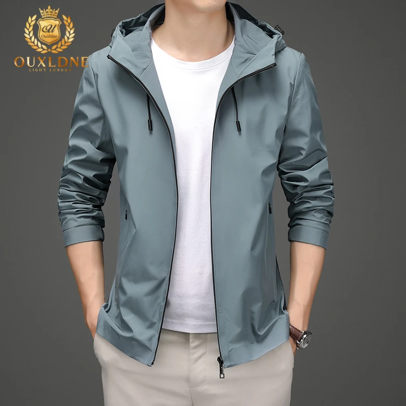 OUXLDNE 男装夹克2025春秋季新款连帽外套男商务休闲宽松潮流上衣
