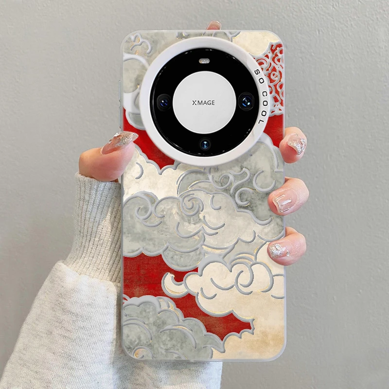国风红霞祥云适用华为Mate70Pro手机壳MT60创意P70苹果保护套防摔