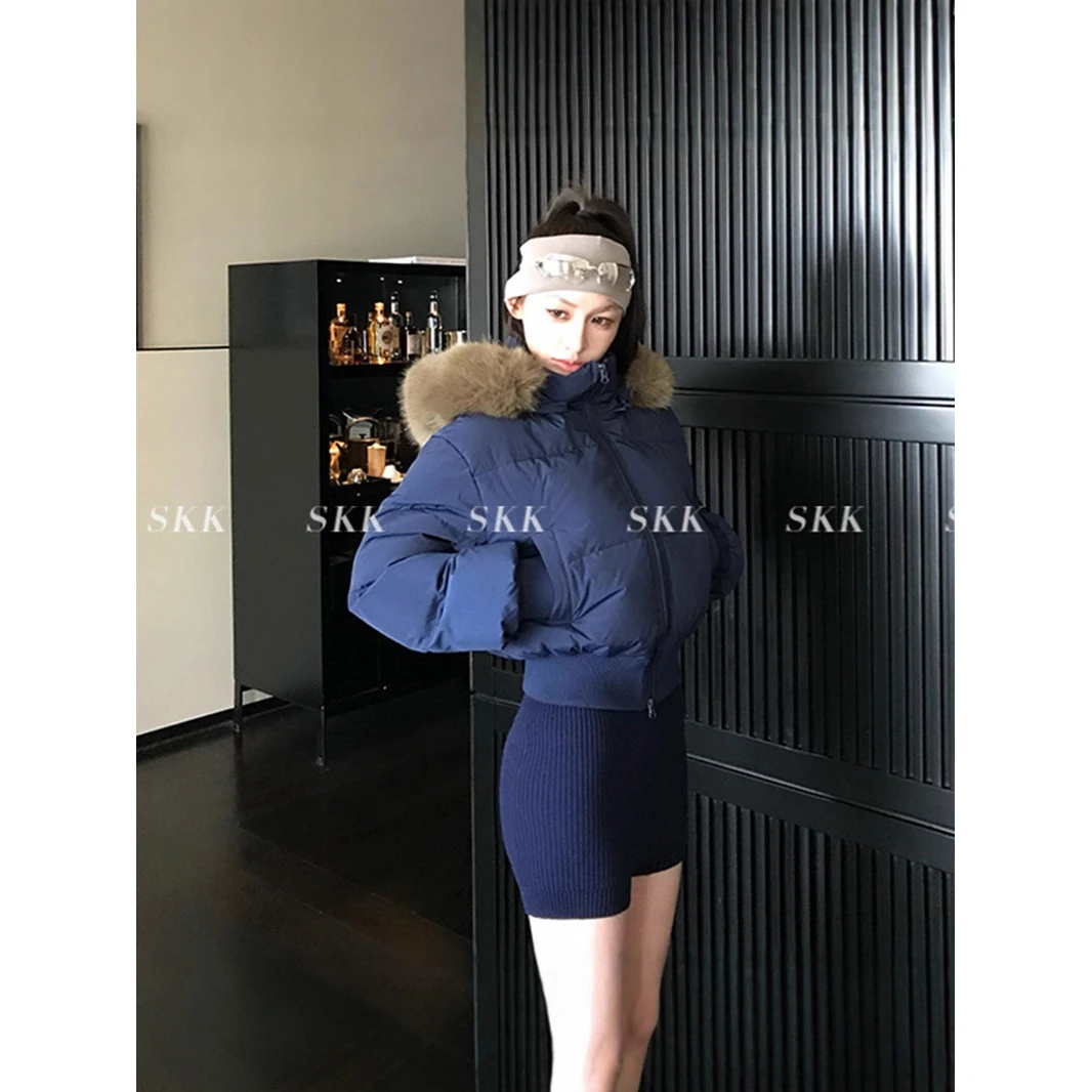 毛领连帽2025冬季派克新款收腰加厚保暖棉服外套时尚百搭外套