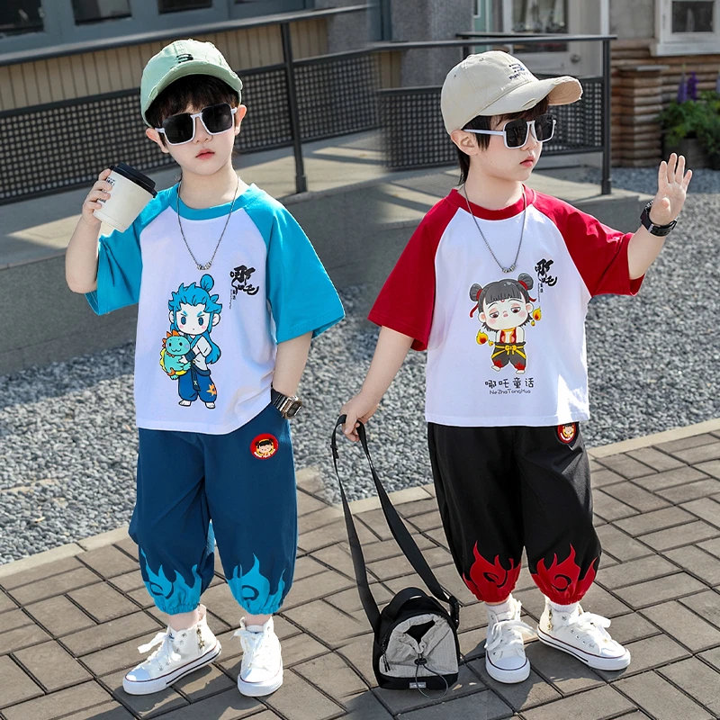 儿童哪吒服装男童夏装套装2025新款帅气男孩夏季短袖敖丙哪咤衣服