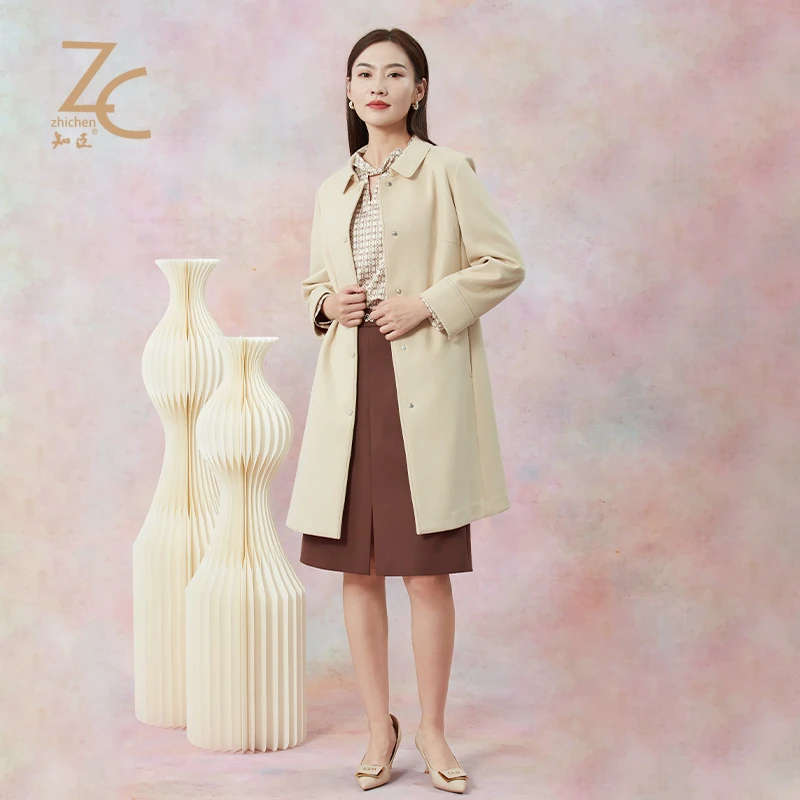 【商场同款】知臣秋新品 通勤轻奢单排扣珠边中长款风衣 18233529