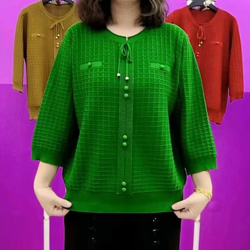 2025春秋新款时尚纯色百搭七分袖小衫气质简约休闲显瘦宽松上衣女