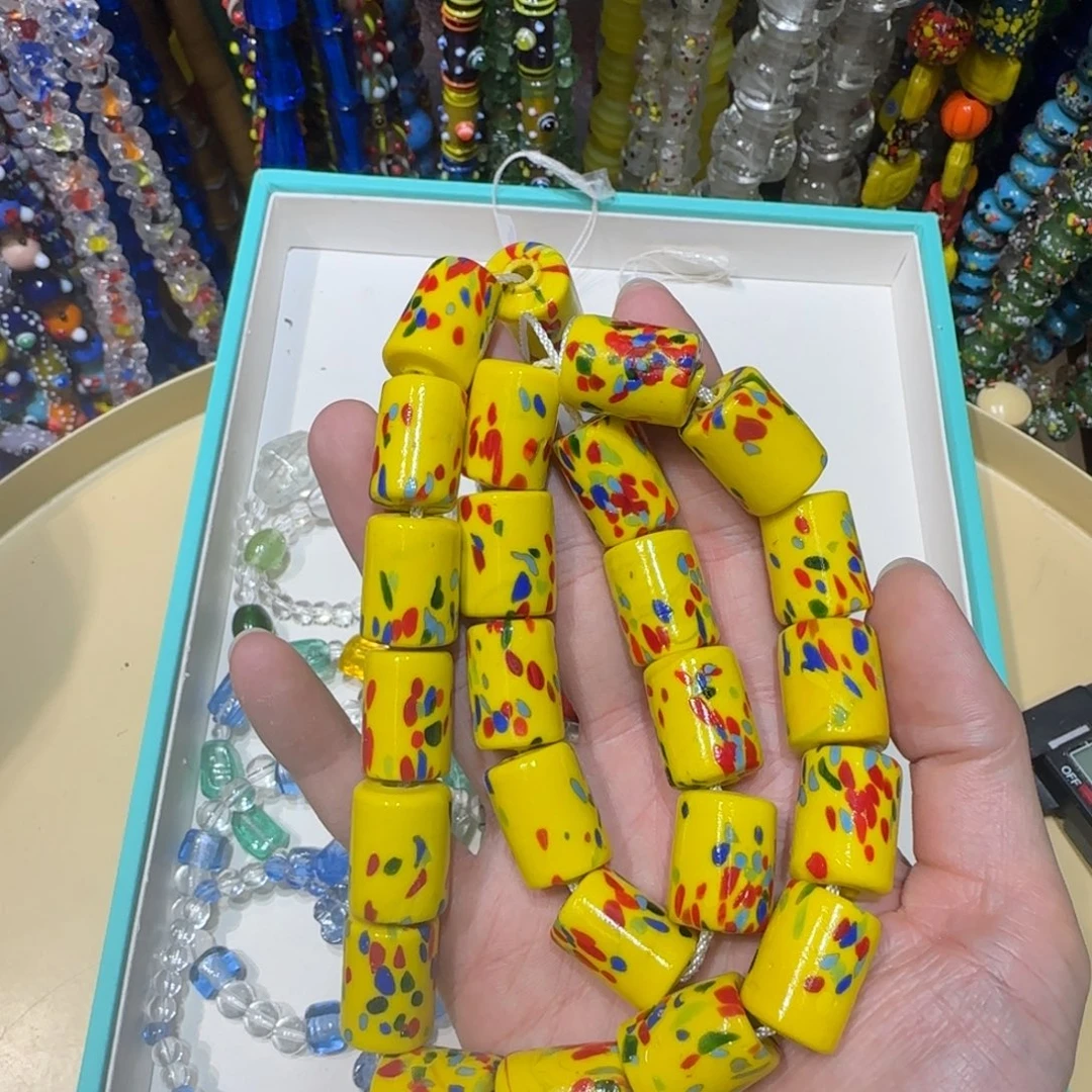 琉璃非金属短圆管彩绘琉璃珠