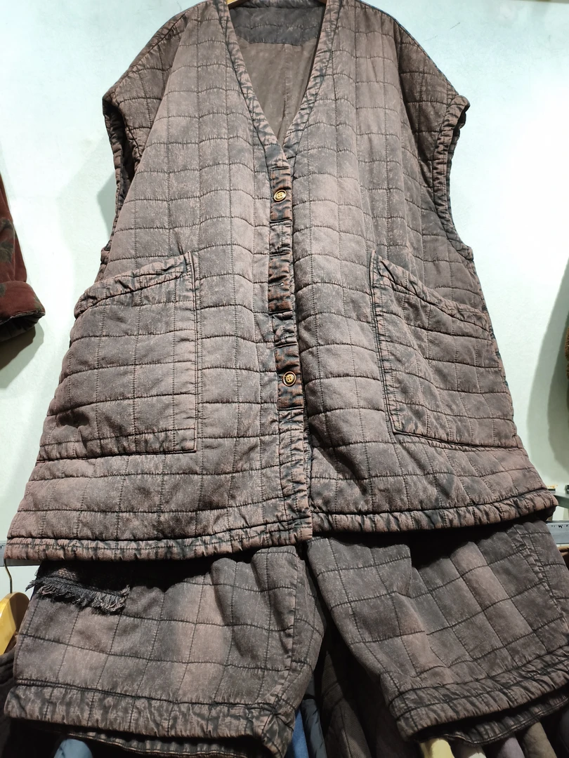 秋冬复古宽松砂洗炒色夹棉马甲休闲百搭中长款马夹上衣