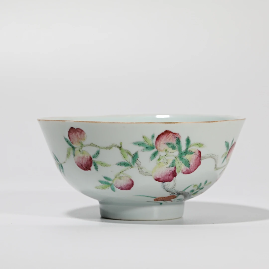 1302·民国粉彩灵仙祝寿九桃纹碗