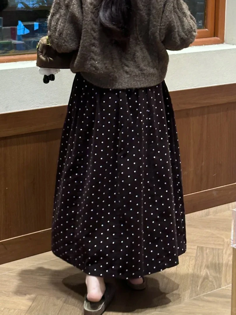 灯芯绒半身裙咖色波点裙子女加绒胖mm大码a字裙梨型身材伯克利裙