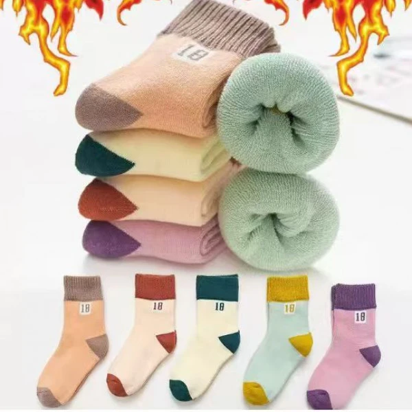 儿童加绒加厚毛圈袜儿童袜子男女童宝宝中筒袜秋冬季厚袜子YX