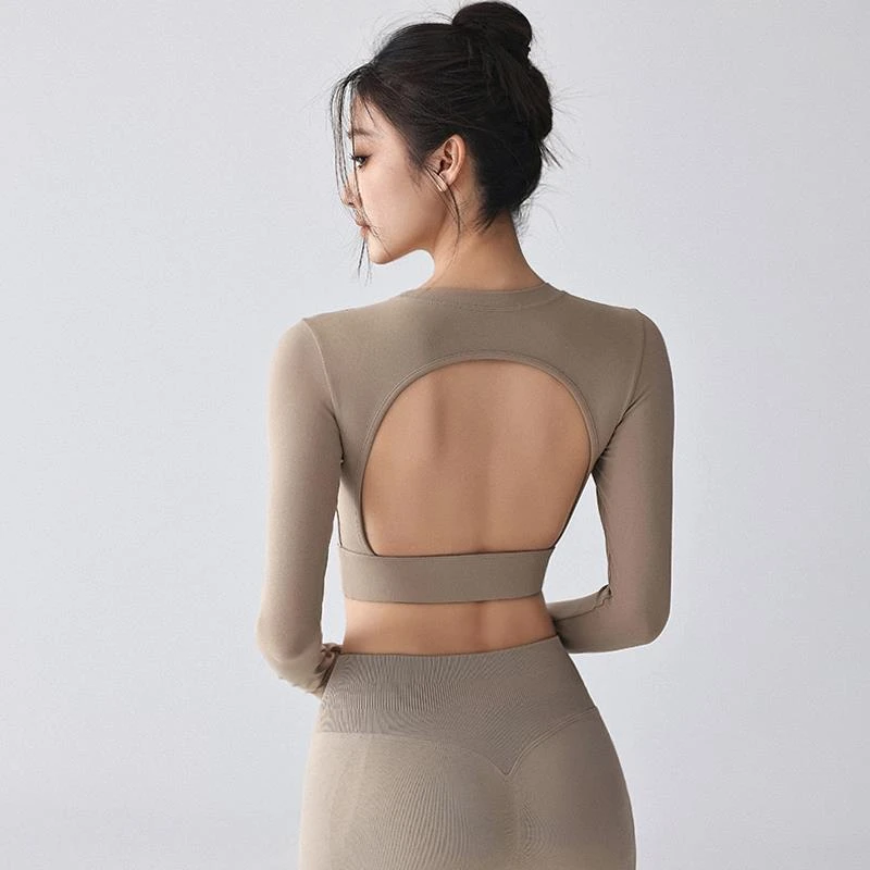 LULUISSUE瑜伽长袖女春夏新款带胸垫美背速干跑步运动T普拉提训练