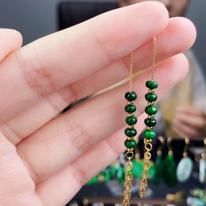 翡翠耳饰银S925镶嵌饰品