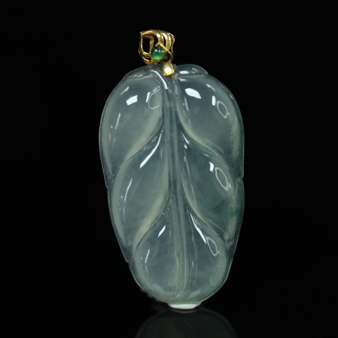 天然缅甸翡翠A货18K金镶前程似锦叶子吊坠/1229629/拍卖