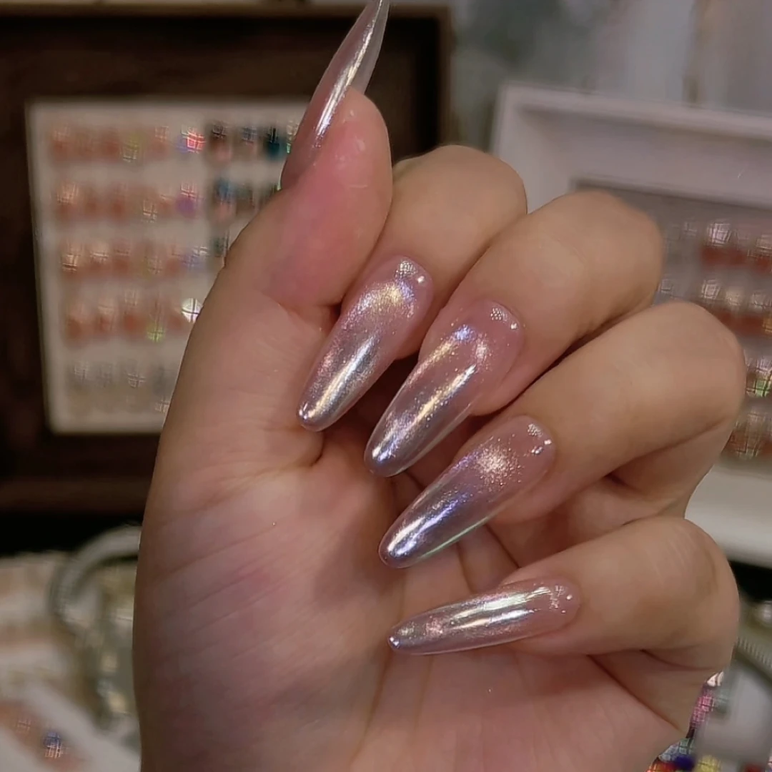 【波光】2025裸色法式猫眼纯手工穿戴甲猫眼穿戴甲款美甲