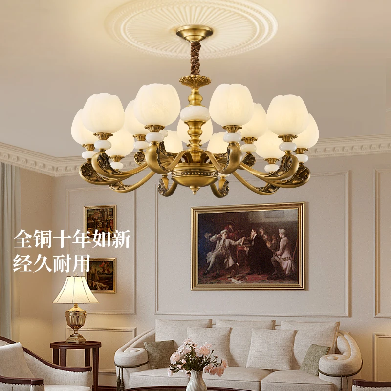 新品美式吊灯全铜客厅灯具欧式餐厅灯卧室灯现代简约客厅灯吊灯