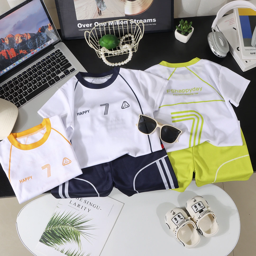 汇品达男童套装夏薄款运动服中大童男孩夏季短袖裤球衣两件套速干