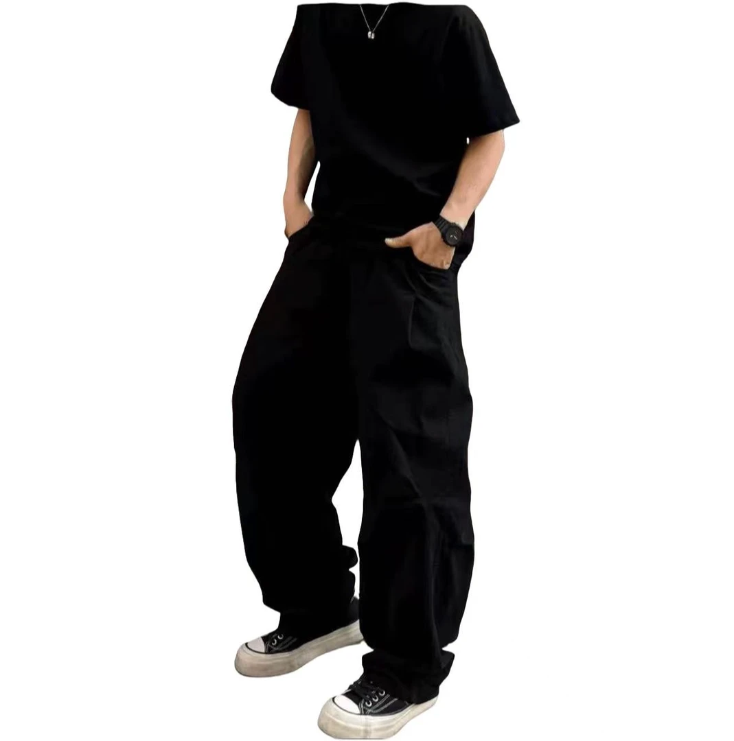 美式纯棉挺阔直筒百搭工装男女同款水洗弯刀休闲裤-036