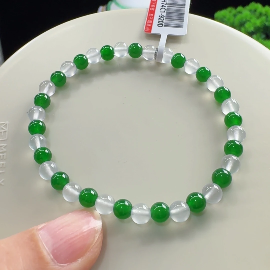 翡翠未镶嵌手链茅台白配小帝色单圈5mm