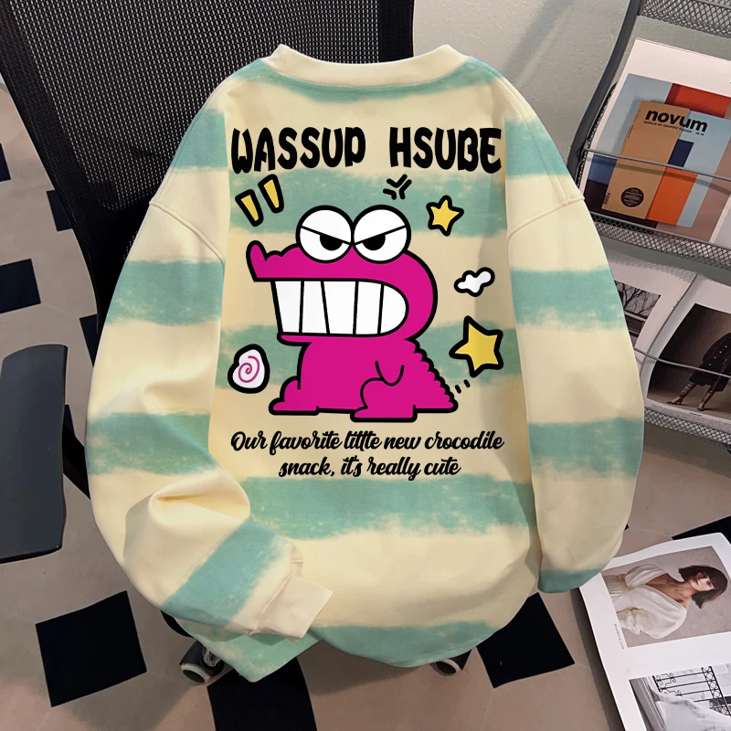 WASSUP HSUBE美式复古撞色条纹长袖T恤秋季重磅纯棉宽松休闲上衣