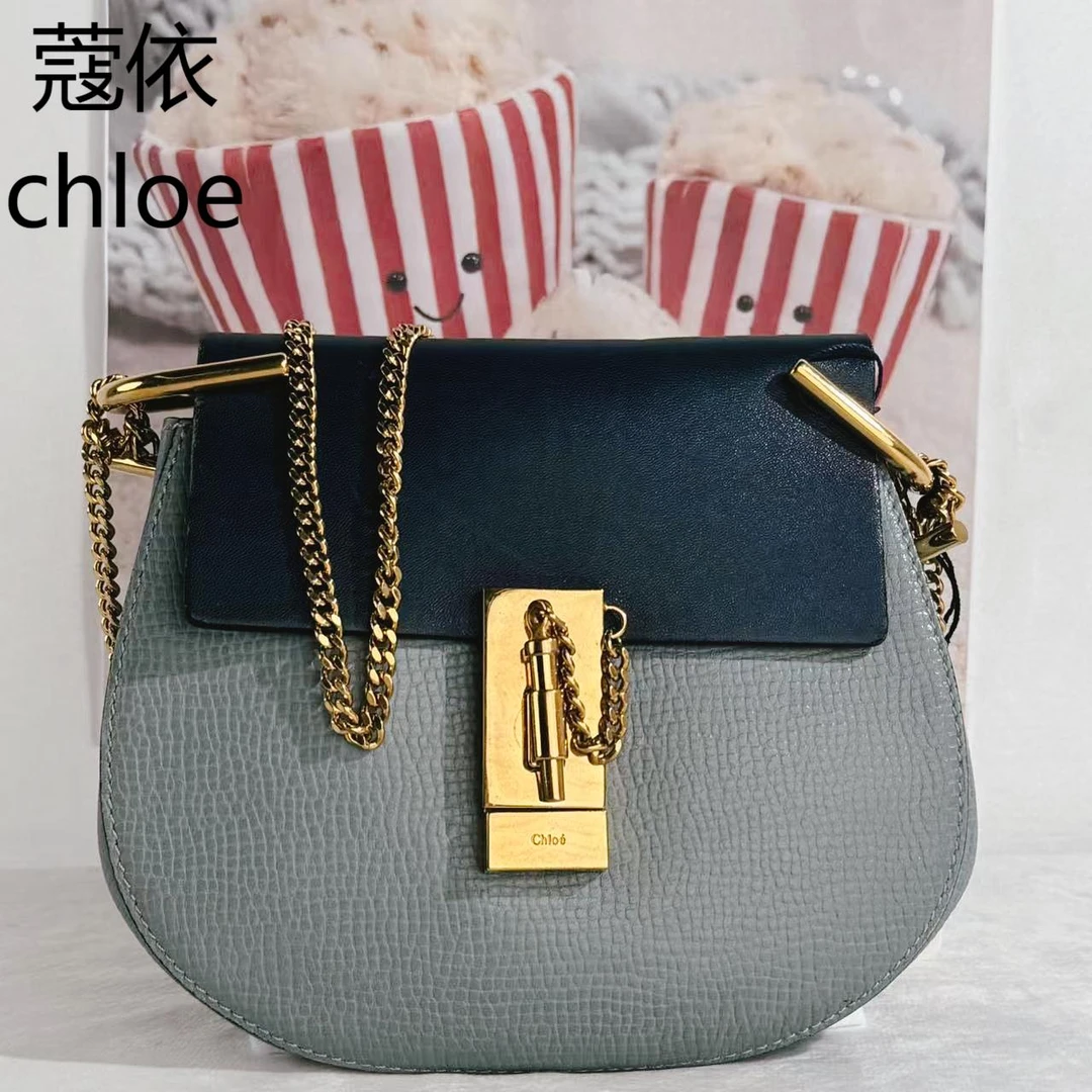 95新 Chloe/蔻依 蓝拼色小猪包G25310419底长19X17