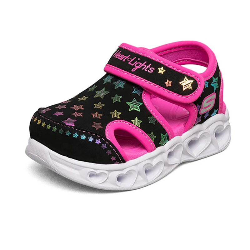 SKECHERS/斯凯奇女小童夏季新款运动休闲闪灯鞋包头凉鞋302185N