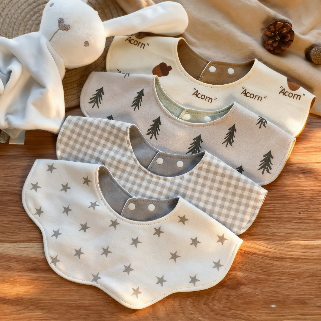 韩版ins风宝宝双面口水巾纯棉婴幼儿花瓣可旋转围兜纯色防水围嘴