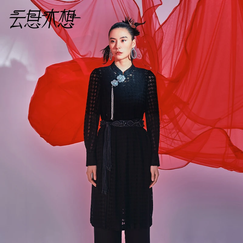 Ysimo-X云思木想摩登国风2024秋立体绣花两件套桑蚕丝连衣裙12123