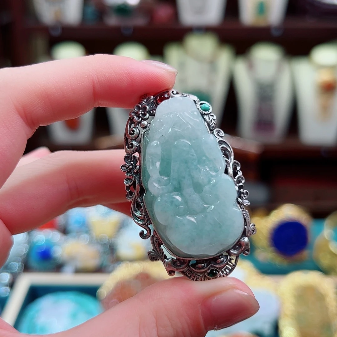 翡翠戒指银S925镶嵌戒指