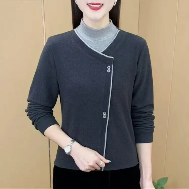 半高领拼接假两件长袖打底衫女秋冬新款时尚减龄保暖上衣8
