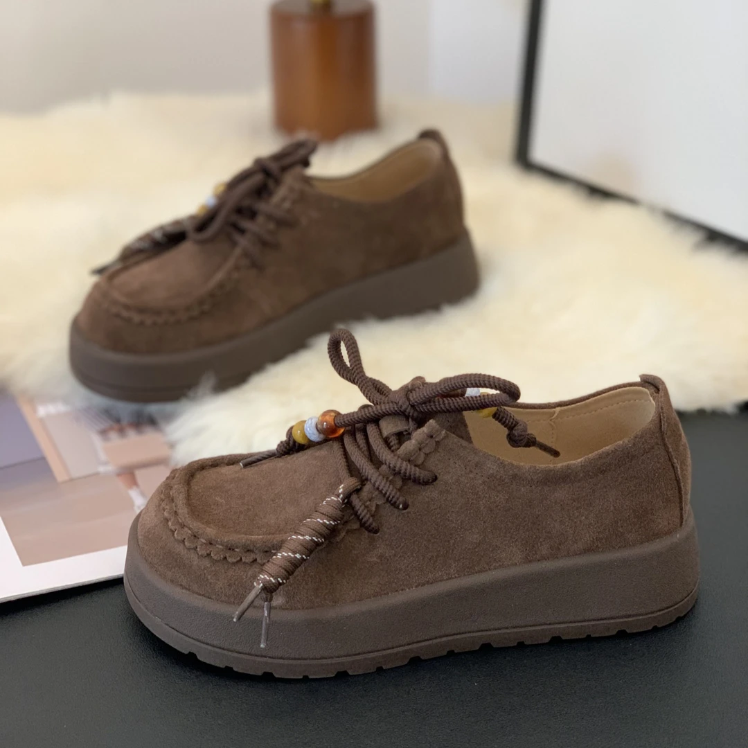 高级感复古磨砂绒面勃肯鞋女2025秋季学院风潮流串珠设计休闲百搭