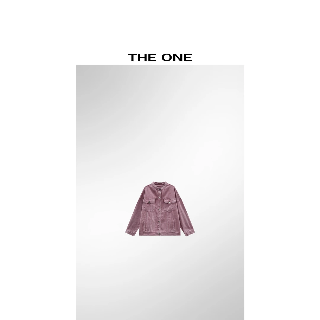 无品牌【AZE JIA】粉黛 早春新款宽松质感立领牛仔上衣 XY41225W1