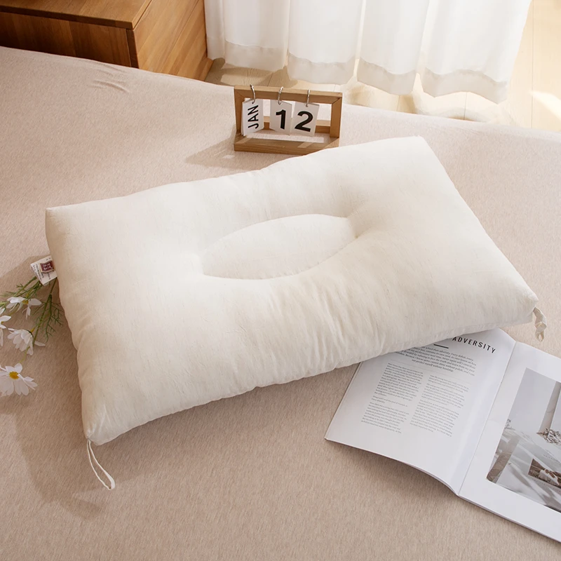 天竺良品棉麻可机洗四季枕头柔软透气低枕棉枕家用单人护颈床品