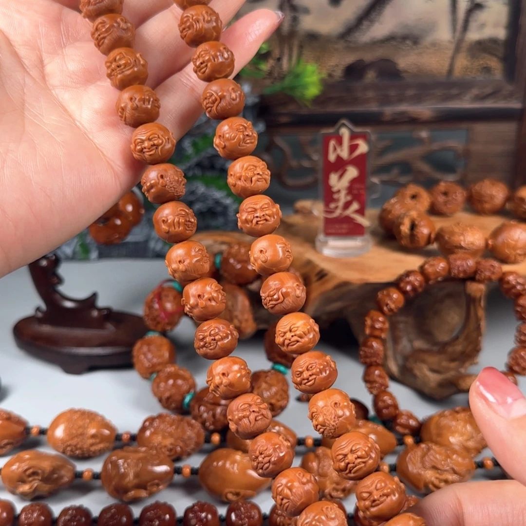 橄榄核手串/手链宽1.4小籽老树铁核54颗双面108罗汉