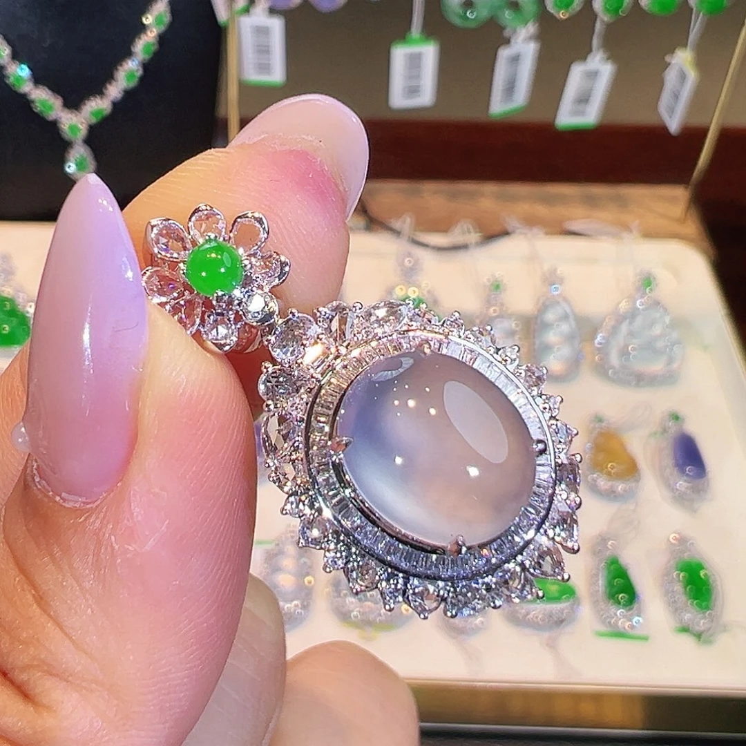 吊坠(不含链)18K金镶嵌翡翠
