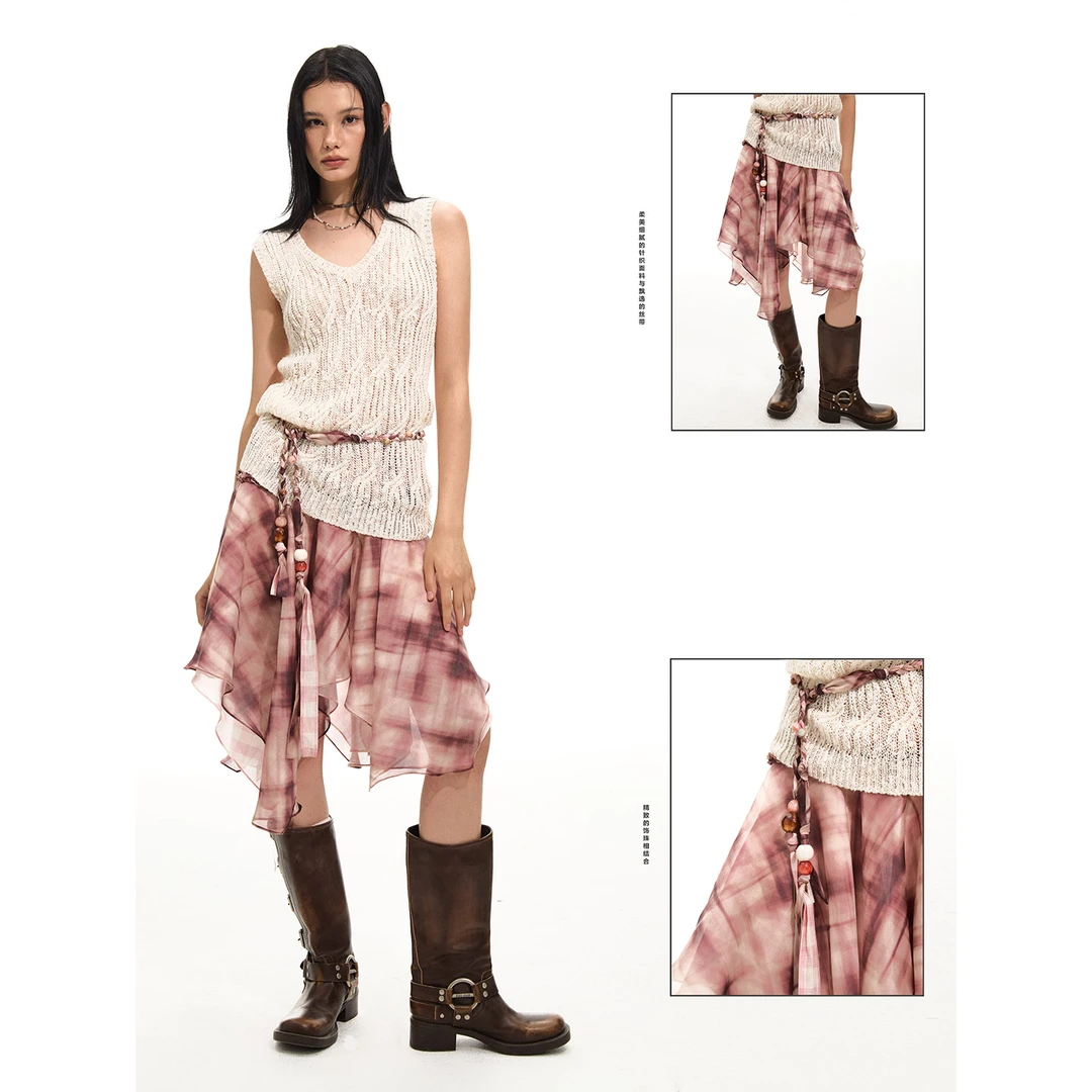 洛边原创设计师款格纹编制珠子腰绳