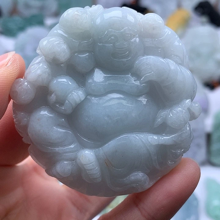 翡翠未镶嵌颈饰五福临门洒黄翡福利卡厚12+