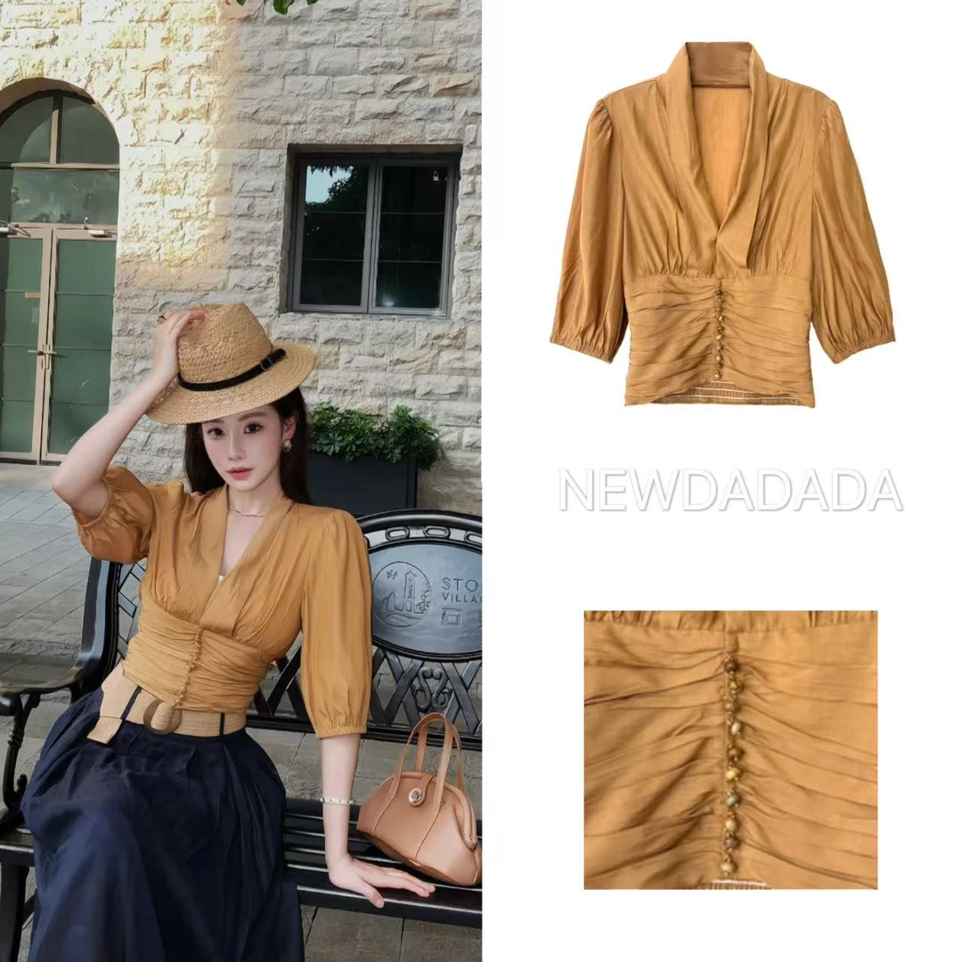 利达 NEW DADADA时尚休闲显瘦法式夏季设计感修身气质上衣CUZ164