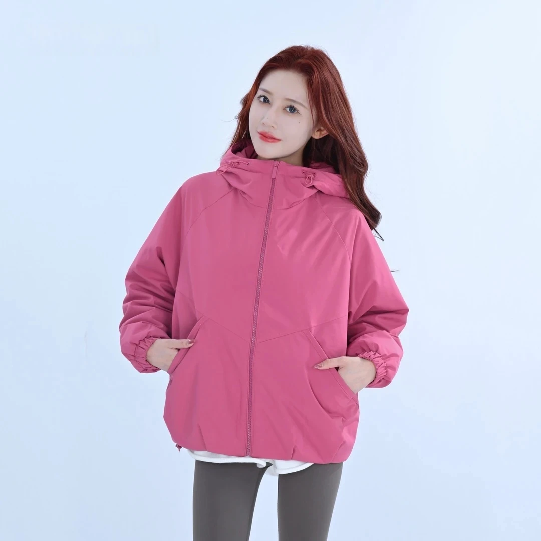 大码秋冬加棉加厚夹克外套女款时尚新款户外运动连帽外套女