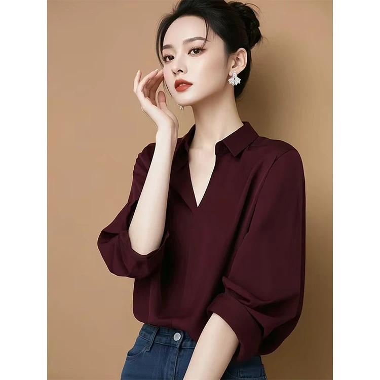 今年流行漂亮小衫高级感轻奢减龄洋气设计感小众通勤红色衬衫春季
