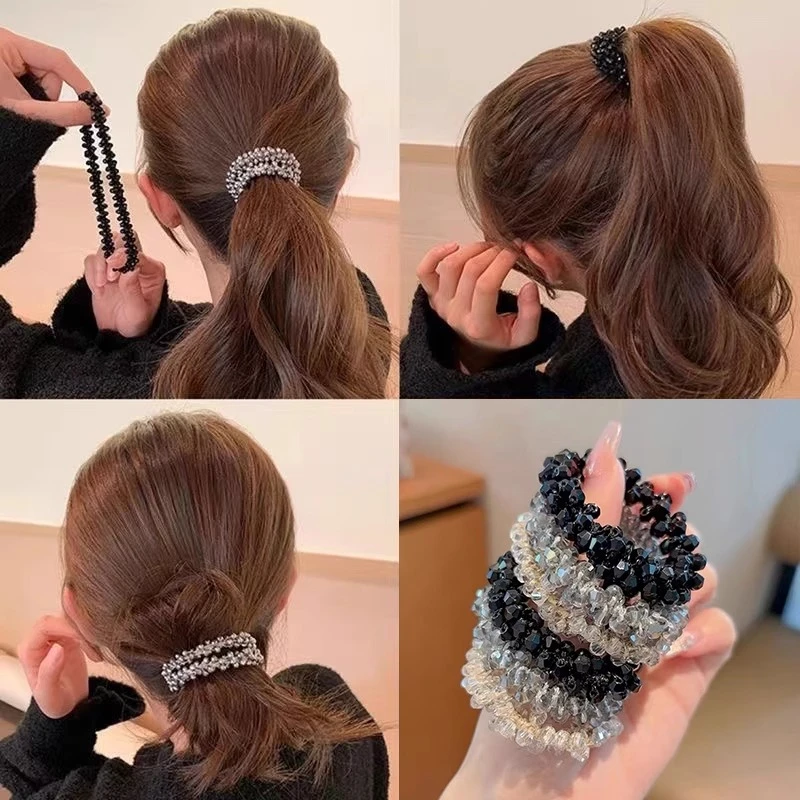 韩国水钻轻奢头绳碎碎冰高级感发圈名媛发绳手链两用