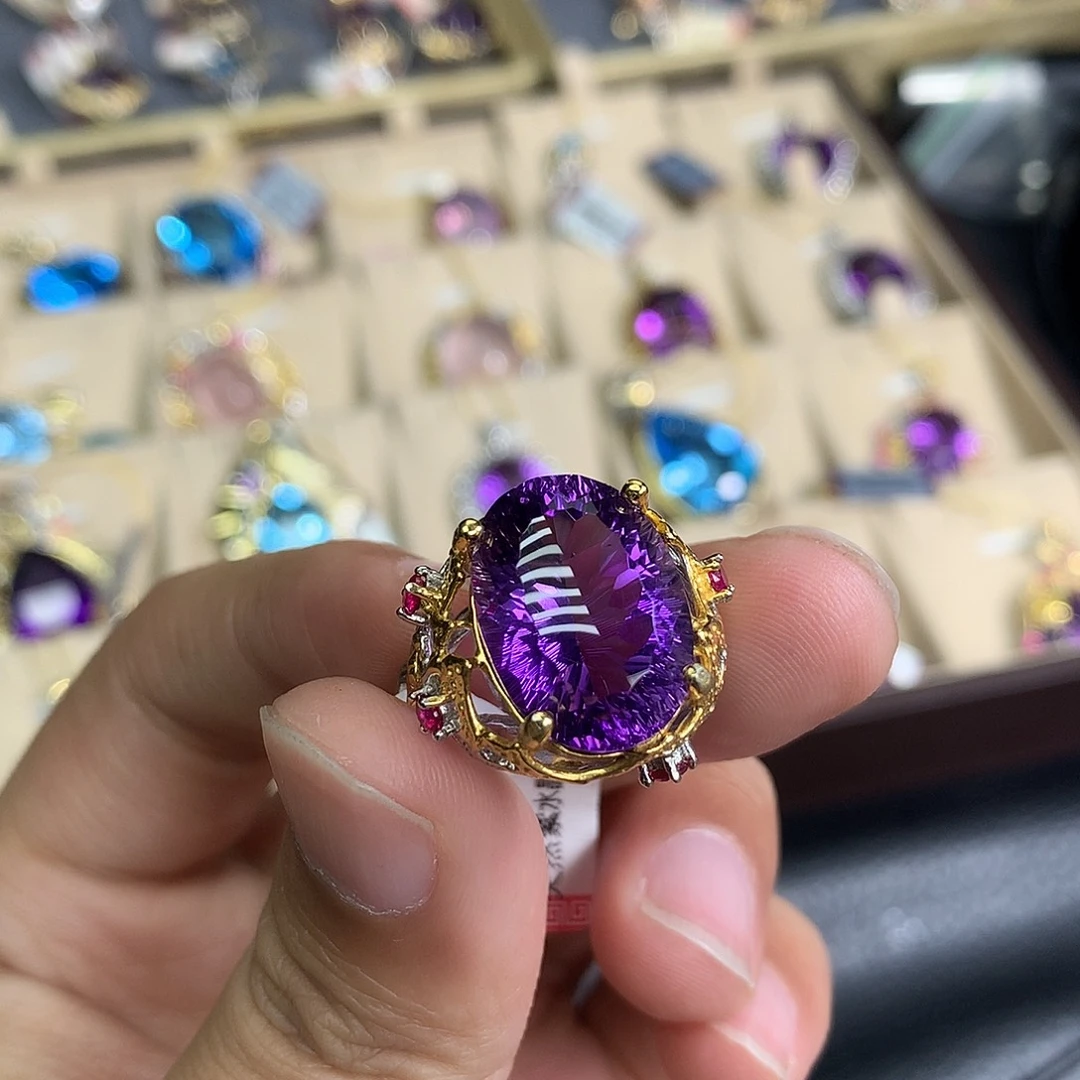 水晶银S925镀金镶嵌戒指