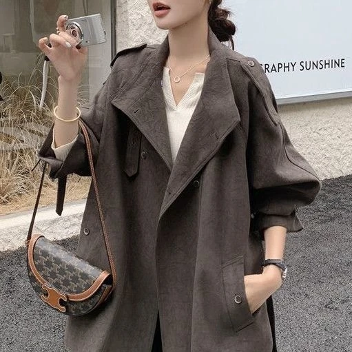 双排扣时尚风衣外套女新款2025春秋新款宽松复古高级感休闲大衣女