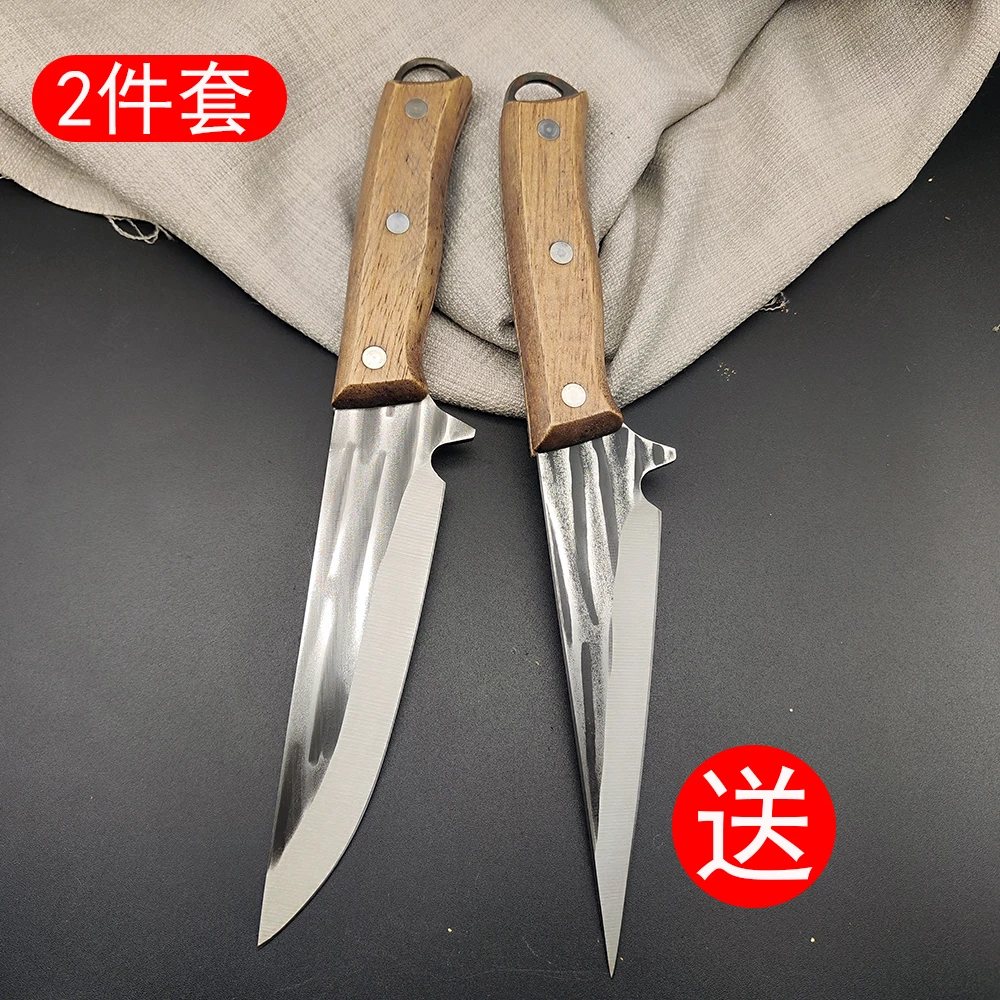 2把装锻打木柄剔骨刀杀猪切肉屠宰刀多功能锋利剥皮刀水果刀