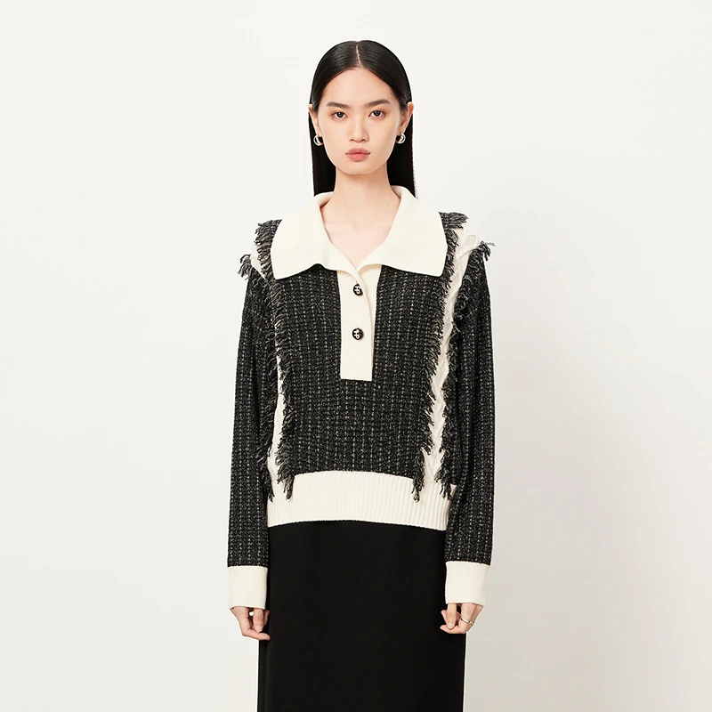 【商场同款】HPLY荷比俪秋冬季新款大气翻领针织衫上衣HYD41650065