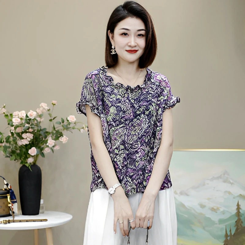 99580夏季新款时尚印花圆领T恤宽松休闲百搭显瘦无袖女士上衣