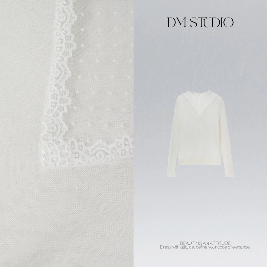 DEDM•STUDIO/减龄气质极简显瘦蕾丝边套头针织衫上衣2509ZZS/2575