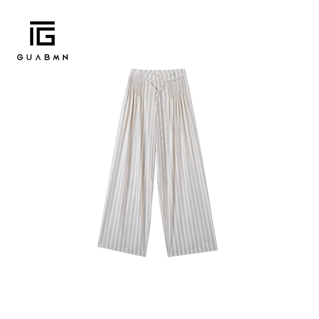 GUABMN2025夏季新款抽绳通勤百搭条纹长裤直筒阔腿裤夏日穿搭5300
